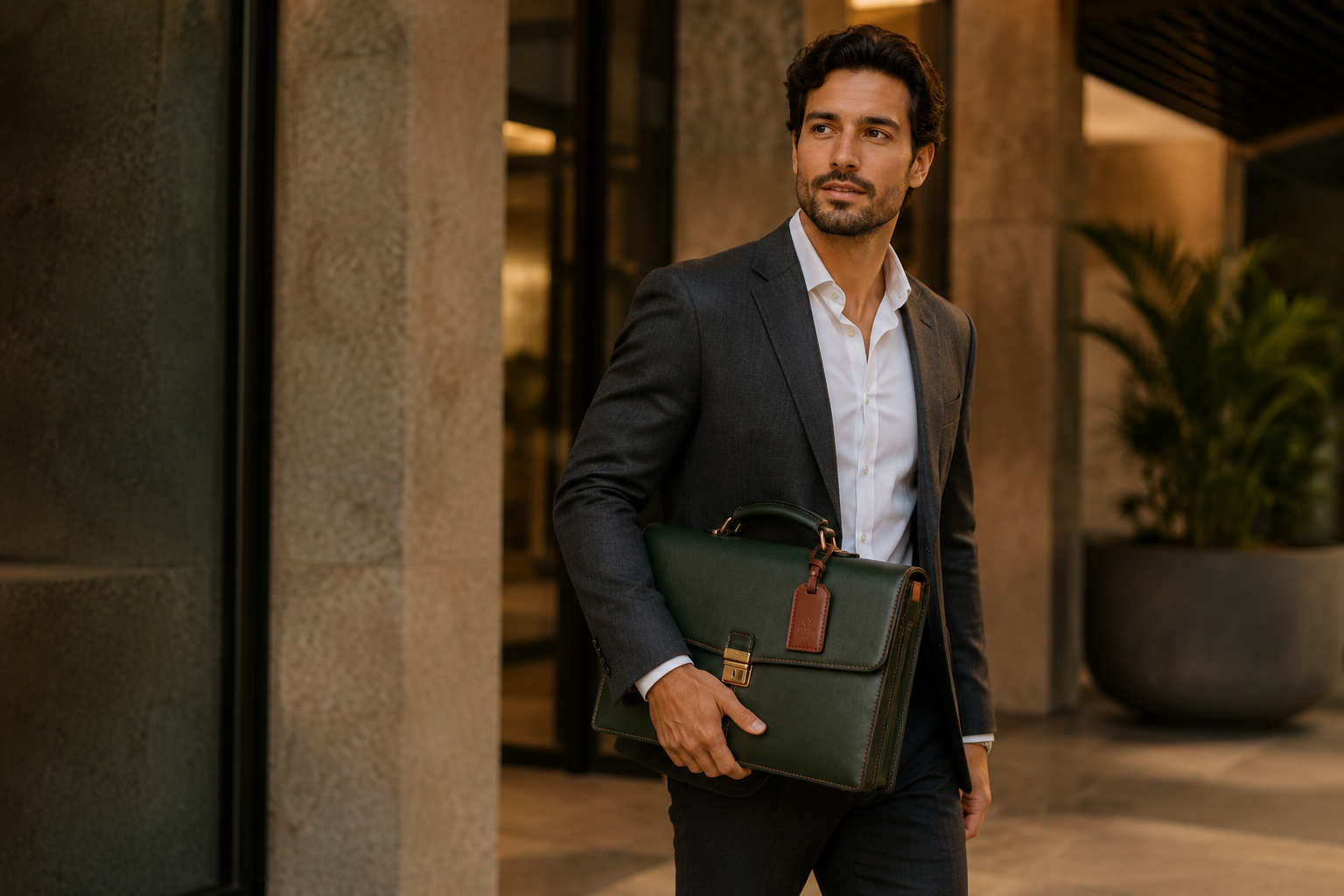 Executive using a QUIE briefcase
