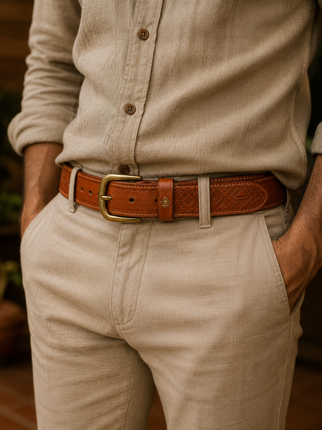 Young man wearing a QUIE belt
